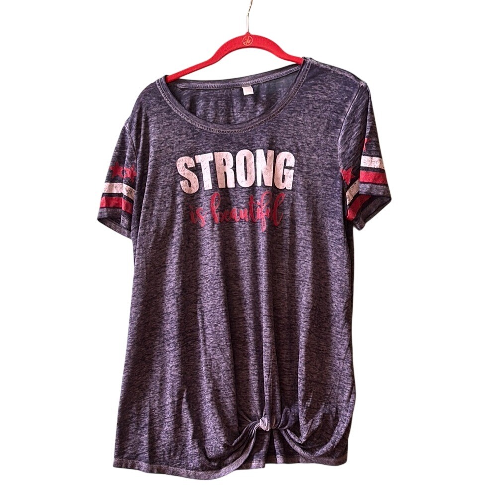 Heather Blue/Gray "Strong is Beautiful" Graphic‎ Women's Top